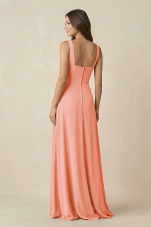 Square Neck A-Line Bridesmaid Dress With Slit in Rosette - SHE IS ME BRIDESMAID DRESSES