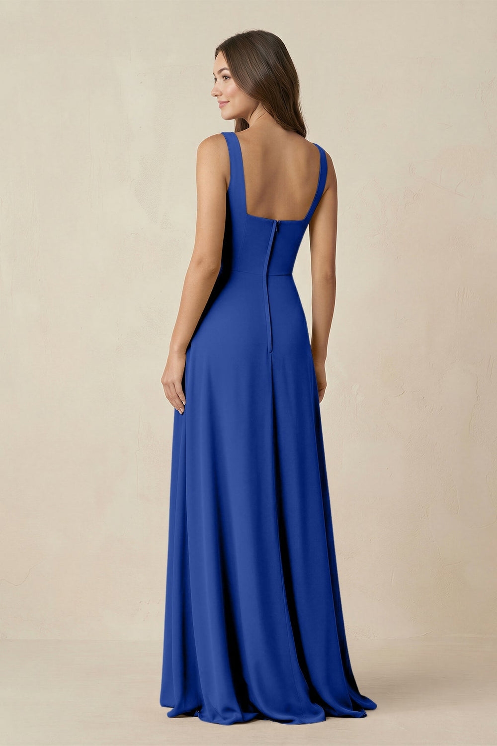 Square Neck A-Line Bridesmaid Dress With Slit in Royal Blue - KISS BRIDAL BRIDESMAID DRESSES