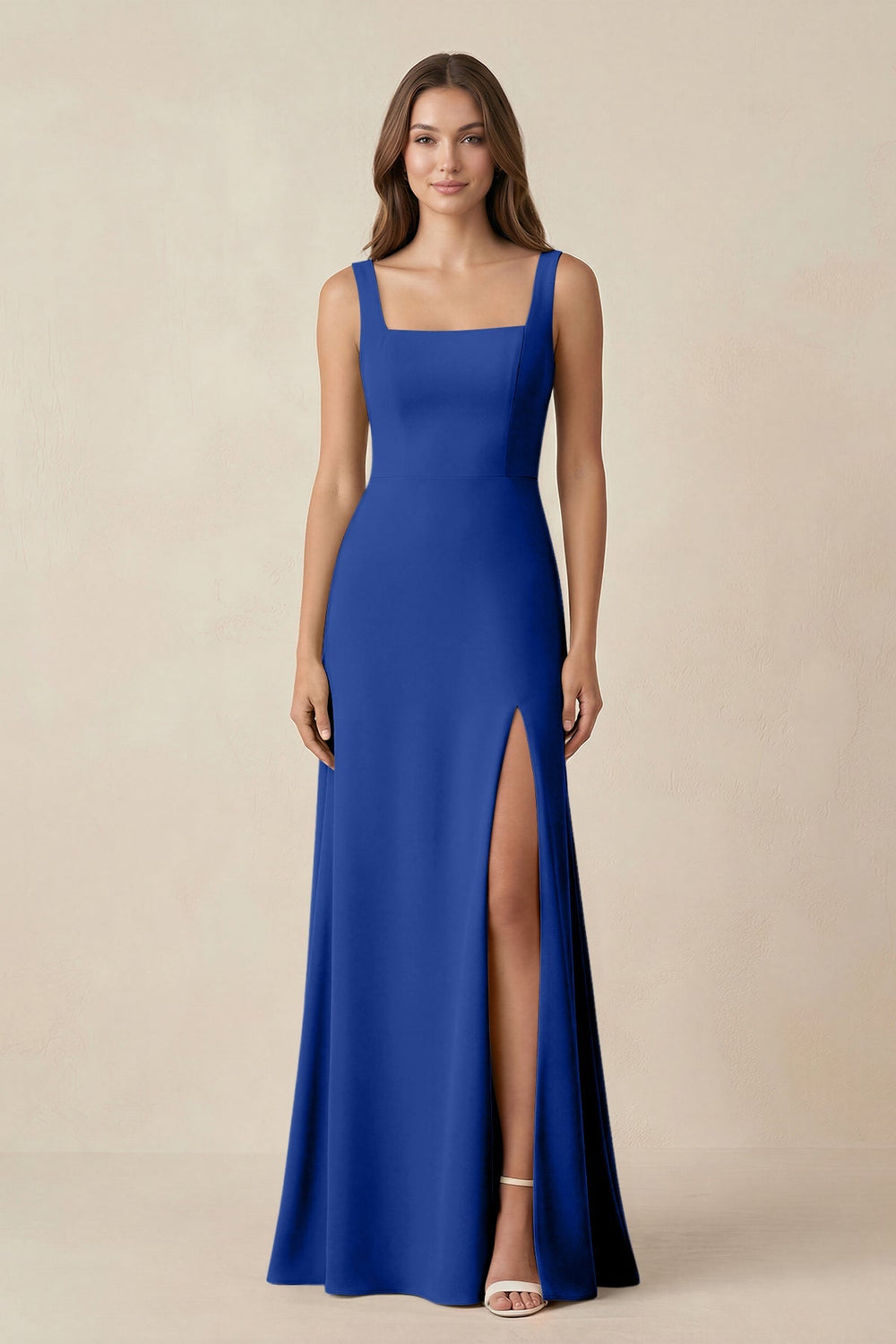 Square Neck A-Line Bridesmaid Dress With Slit in Royal Blue - KISS BRIDAL BRIDESMAID DRESSES