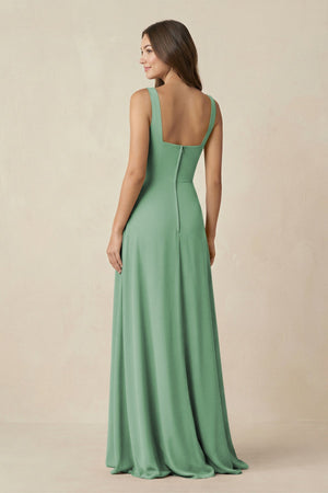 Square Neck A-Line Bridesmaid Dress With Slit in Sea Glass - SHE IS ME BRIDESMAID DRESSES