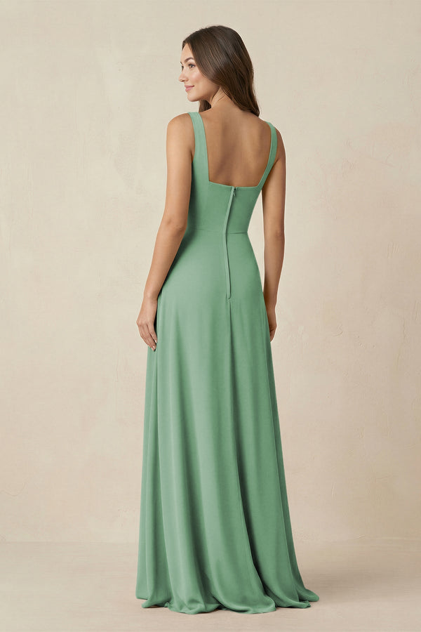 Square Neck A-Line Bridesmaid Dress With Slit in Sea Glass - SHE IS ME BRIDESMAID DRESSES