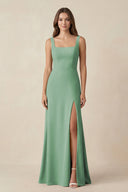 Square Neck A-Line Bridesmaid Dress With Slit in Sea Glass - SHE IS ME BRIDESMAID DRESSES