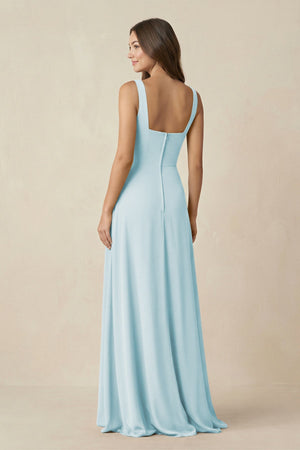 Square Neck A-Line Bridesmaid Dress With Slit in Sky Blue - SHE IS ME BRIDESMAID DRESSES