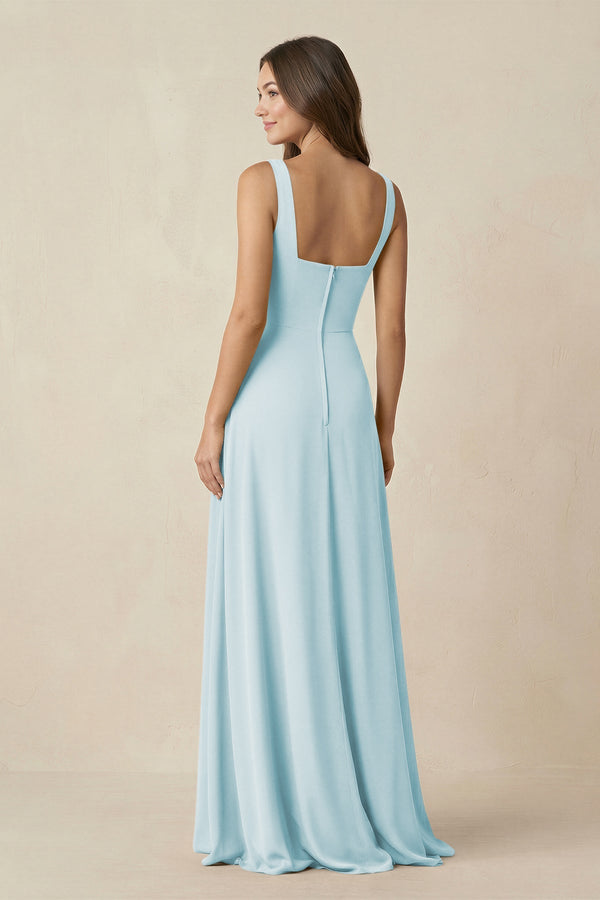 Square Neck A-Line Bridesmaid Dress With Slit in Sky Blue - SHE IS ME BRIDESMAID DRESSES