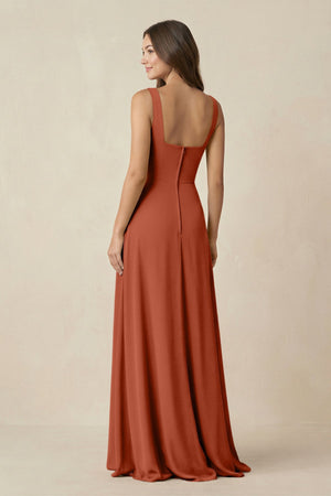 Square Neck A-Line Bridesmaid Dress With Slit in Spice - SHE IS ME BRIDESMAID DRESSES