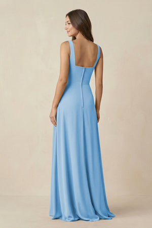Square Neck A-Line Bridesmaid Dress With Slit in Steel Blue - SHE IS ME BRIDESMAID DRESSES