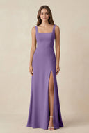 Square Neck A-Line Bridesmaid Dress With Slit in Tahiti - SHE IS ME BRIDESMAID DRESSES