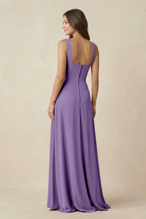 Square Neck A-Line Bridesmaid Dress With Slit in Tahiti - SHE IS ME BRIDESMAID DRESSES