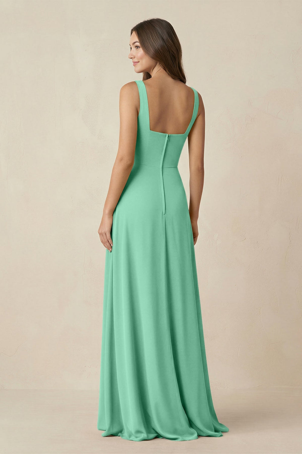 Square Neck A-Line Bridesmaid Dress With Slit in Turquoise - KISS BRIDAL BRIDESMAID DRESSES