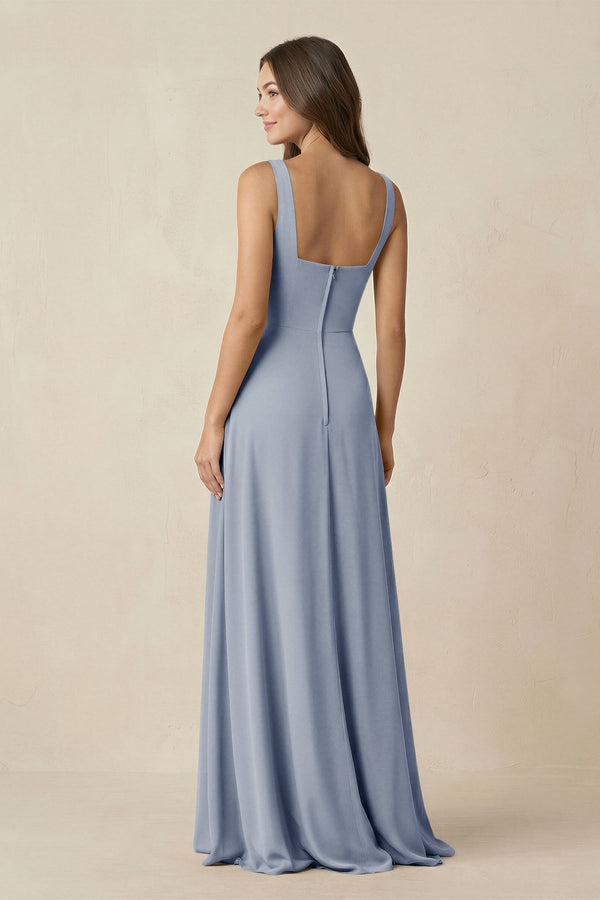 Square Neck A-Line Bridesmaid Dress With Slit in Twilight - SHE IS ME BRIDESMAID DRESSES