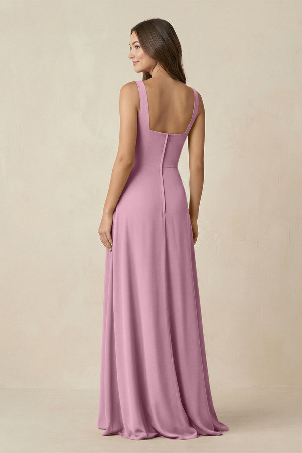 Square Neck A-Line Bridesmaid Dress With Slit in Vintage Mauve - SHE IS ME BRIDESMAID DRESSES