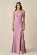 Square Neck A-Line Bridesmaid Dress With Slit in Vintage Mauve - SHE IS ME BRIDESMAID DRESSES
