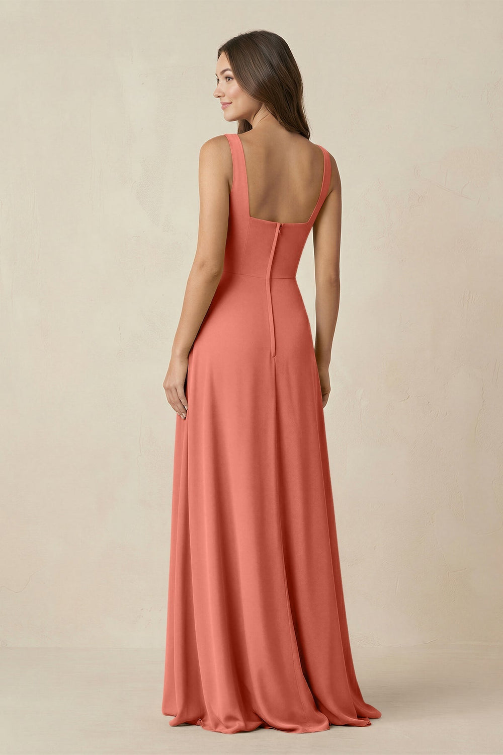 Square Neck A-Line Bridesmaid Dress With Slit in Wild Rose - KISS BRIDAL BRIDESMAID DRESSES