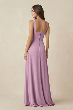 Square Neck A-Line Bridesmaid Dress With Slit in Wisteria - SHE IS ME BRIDESMAID DRESSES