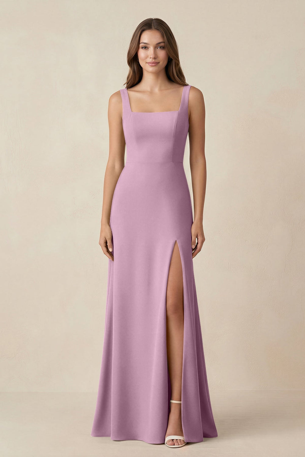 Square Neck A-Line Bridesmaid Dress With Slit in Wisteria - KISS BRIDAL BRIDESMAID DRESSES
