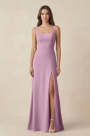 Square Neck A-Line Bridesmaid Dress With Slit in Wisteria - SHE IS ME BRIDESMAID DRESSES