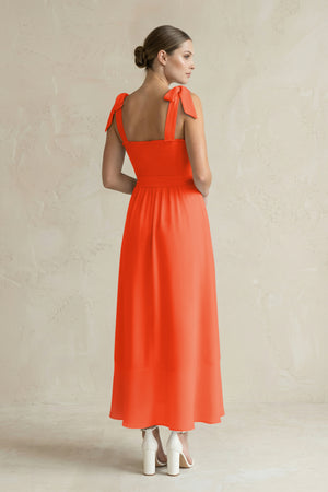 Square Neck A-Line Chiffon Midi Bridesmaid Dress with Bow in Cinnamon (2) | KISSBRIDAL
