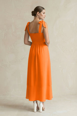 Square Neck A - Line Chiffon Midi Bridesmaid Dress with Bow in Cinnamon - SHE IS ME Bridesmaid Dresses