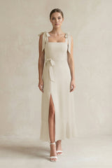 Square Neck A - Line Chiffon Midi Bridesmaid Dress with Bow in Dove Gray - KISS BRIDAL Bridesmaid Dresses