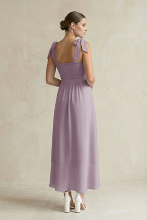 Square Neck A-Line Chiffon Midi Bridesmaid Dress with Bow in Dusk (2) | KISSBRIDAL