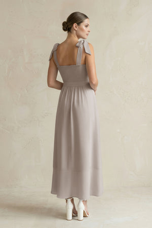 Square Neck A-Line Chiffon Midi Bridesmaid Dress with Bow in Frost (2) | KISSBRIDAL