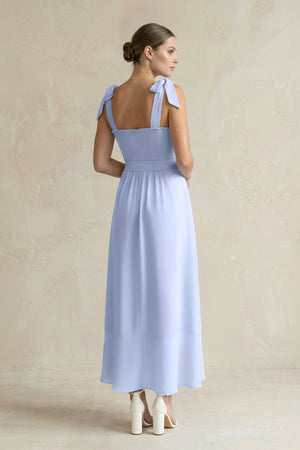 Square Neck A-Line Chiffon Midi Bridesmaid Dress with Bow in Ice (2) | KISSBRIDAL