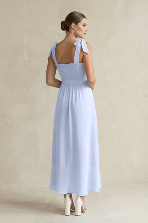 Square Neck A - Line Chiffon Midi Bridesmaid Dress with Bow in Ice - SHE IS ME Bridesmaid Dresses
