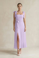 Square Neck A - Line Chiffon Midi Bridesmaid Dress with Bow in Lavender - SHE IS ME Bridesmaid Dresses