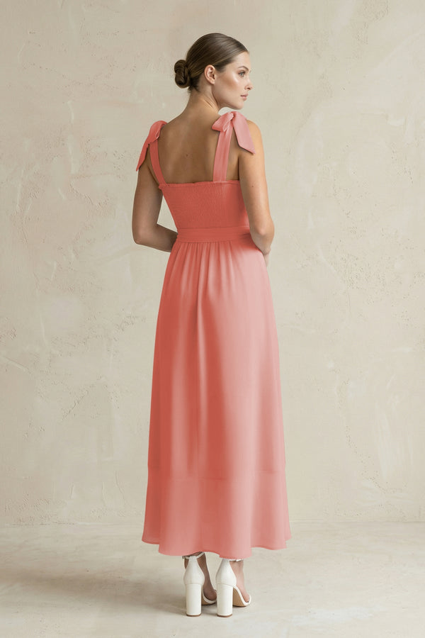 Square Neck A - Line Chiffon Midi Bridesmaid Dress with Bow in Mulberry - SHE IS ME Bridesmaid Dresses