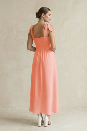 Square Neck A - Line Chiffon Midi Bridesmaid Dress with Bow in Rosette - SHE IS ME Bridesmaid Dresses