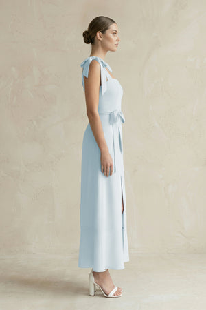 Square Neck A-Line Chiffon Midi Bridesmaid Dress with Bow in Sky Blue (3) | KISSBRIDAL