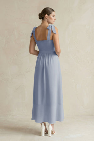 Square Neck A - Line Chiffon Midi Bridesmaid Dress with Bow in Twilight - SHE IS ME Bridesmaid Dresses