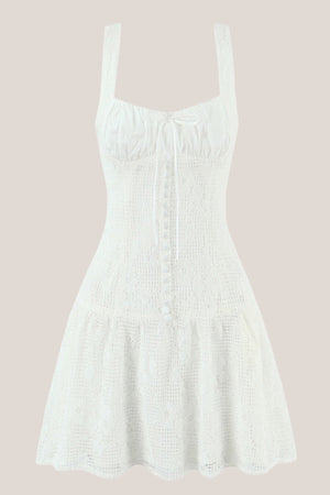 Square Neck A-Line Lace Cotton Mini Dress in White– SHE IS ME Dresses