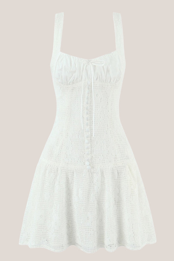 Square Neck A-Line Lace Cotton Mini Dress in White– SHE IS ME Dresses