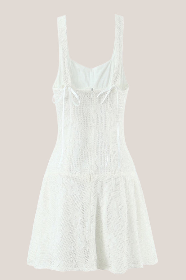 Square Neck A-Line Lace Cotton Mini Dress in White– SHE IS ME Dresses