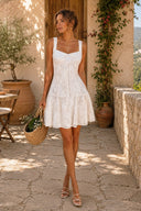 Square Neck A-Line Lace Cotton Mini Dress in White– SHE IS ME Dresses