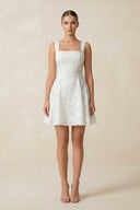 Square Neck A - Line Lace Mini Wedding Dress in White - SHE IS ME Wedding Dresses
