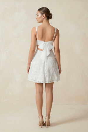 Square Neck A - Line Lace Mini Wedding Dress in White - SHE IS ME Wedding Dresses