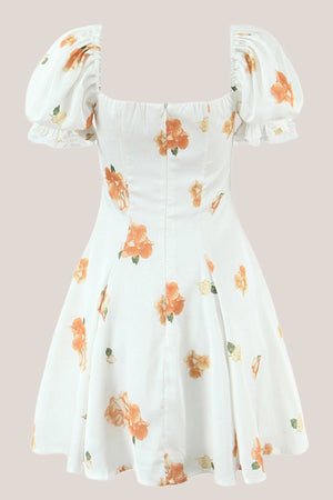 Square Neck A-Line Printed Mini Dress in White– SHE IS ME Dresses