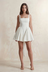 Square Neck A - Line Ruffled Mini Wedding Dress With Back Bow in Ivory - KISS BRIDAL Wedding Dresses