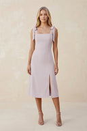 Square Neck A - Line Satin Midi Bridesmaid Dress With Bow in Dusk - KISS BRIDAL Bridesmaid Dresses