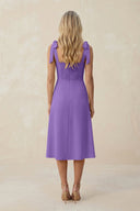 Square Neck A - Line Satin Midi Bridesmaid Dress With Bow in Lilac - KISS BRIDAL Bridesmaid Dresses