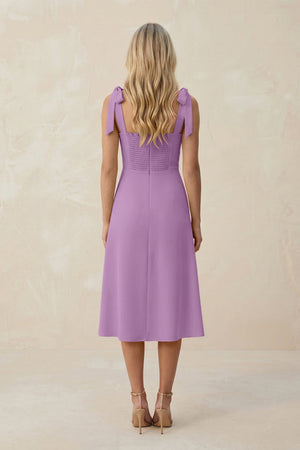 Square Neck A - Line Satin Midi Bridesmaid Dress With Bow in Vintage Mauve - KISS BRIDAL Bridesmaid Dresses