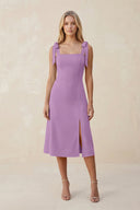Square Neck A - Line Satin Midi Bridesmaid Dress With Bow in Vintage Mauve - KISS BRIDAL Bridesmaid Dresses
