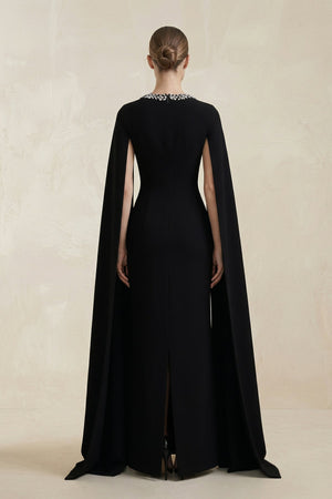 Square Neck Beaded Sheath Satin Wedding Dress With Sleeves in Black - SHE IS ME Wedding Dresses