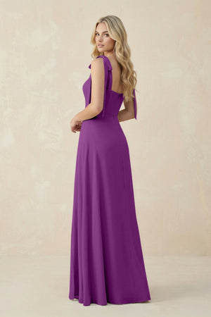 Square Neck Chiffon A - Line Bridesmaid Dress With Bow in Amethyst - SHE IS ME Bridesmaid Dresses