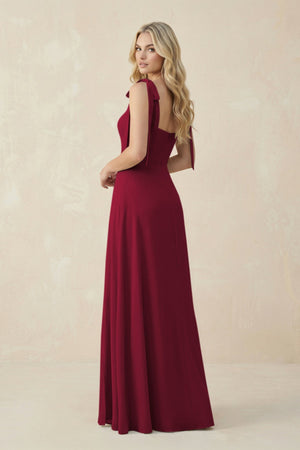 Square Neck Chiffon A - Line Bridesmaid Dress With Bow in Berry - SHE IS ME Bridesmaid Dresses