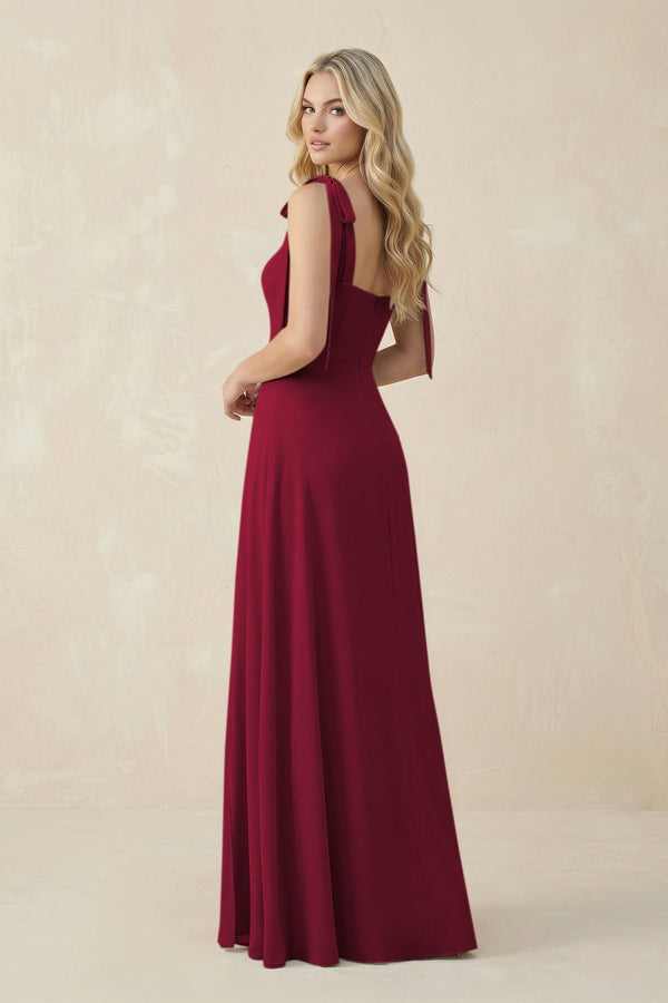 Square Neck Chiffon A - Line Bridesmaid Dress With Bow in Berry - SHE IS ME Bridesmaid Dresses