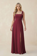 Square Neck Chiffon A-Line Bridesmaid Dress With Bow in Berry | KISSBRIDAL