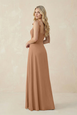 Square Neck Chiffon A - Line Bridesmaid Dress With Bow in Bronzer - SHE IS ME Bridesmaid Dresses